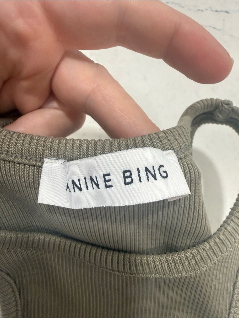Anine Bing Olive Ribbed Racerback Tank Top - Picture 3 of 5